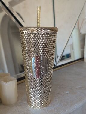 Starbucks Gold Studded Venti Cold Cup with Metallic Logo